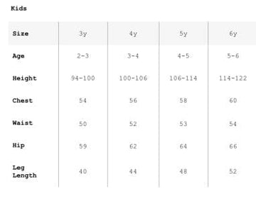 Size Chart - Play Up